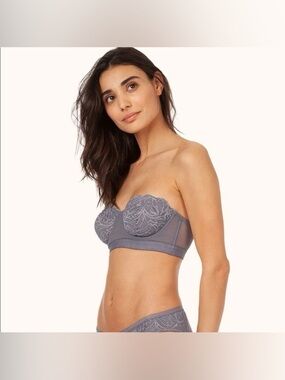 NWT Strapless lace balconette bra 34C feminine coquette bridal lingerie sheer